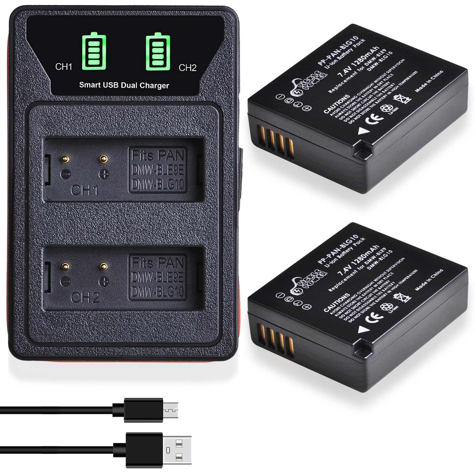 Pickle Power DMW-BLG10 DMW-BLG10PP DMW-BLE9 Battery and Charger for Panasonic Lumix DMC-GX7 DC-GX9 DMC-GX85 DMC-GF5 DMC-GF6 DMC-GF3 DC-ZS80 DMC-ZS60 DMC-LX100 DC-ZS200 DC-ZS70 DMC-GX80