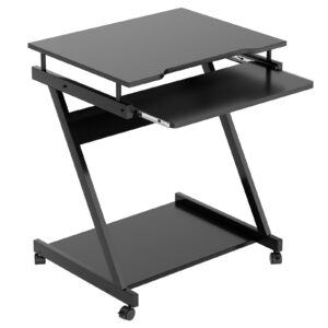 SogesHome 23.6inches Mobile Laptop Desk, Bed Table Portable Computer Desk with Lockable Wheels, Rolling Computer Cart with Keyboard Tray, Black