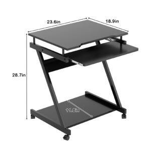 SogesHome 23.6inches Mobile Laptop Desk, Bed Table Portable Computer Desk with Lockable Wheels, Rolling Computer Cart with Keyboard Tray, Black