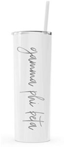 go greek chic gamma phi beta laser engraved skinny tumbler with straw (white)