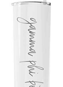 Go Greek Chic Gamma Phi Beta Laser Engraved Skinny Tumbler with Straw (White)