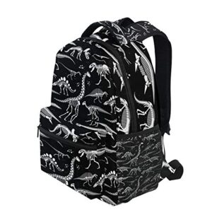 School Backpack White Dinosaur Skeleton Black Bookbag Travel Ruckack One_Size