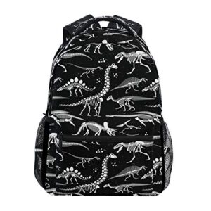 school backpack white dinosaur skeleton black bookbag travel ruckack one_size