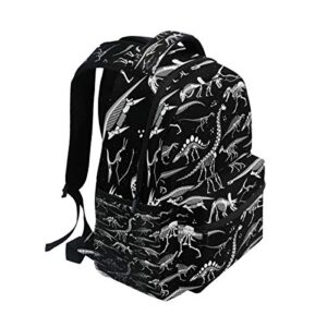 School Backpack White Dinosaur Skeleton Black Bookbag Travel Ruckack One_Size