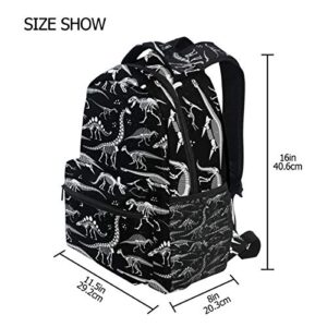 School Backpack White Dinosaur Skeleton Black Bookbag Travel Ruckack One_Size