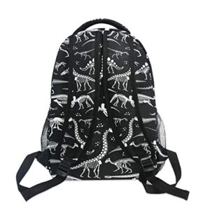 School Backpack White Dinosaur Skeleton Black Bookbag Travel Ruckack One_Size