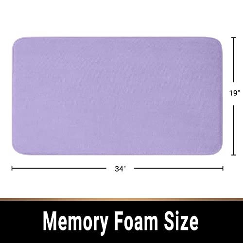 MAYSHINE Memory Foam Non Slip Anti Fatigue Bath Mat | Thick Absorbent Plush Velvet Bathroom Rug - Machine Washable, 34x19, Lavender