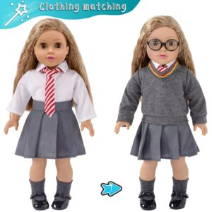 Magic School Uniform Inspired Costume Doll Clothes Clothing Outfits Accessories Set 10 Pcs for 18 inch Girl Dolls