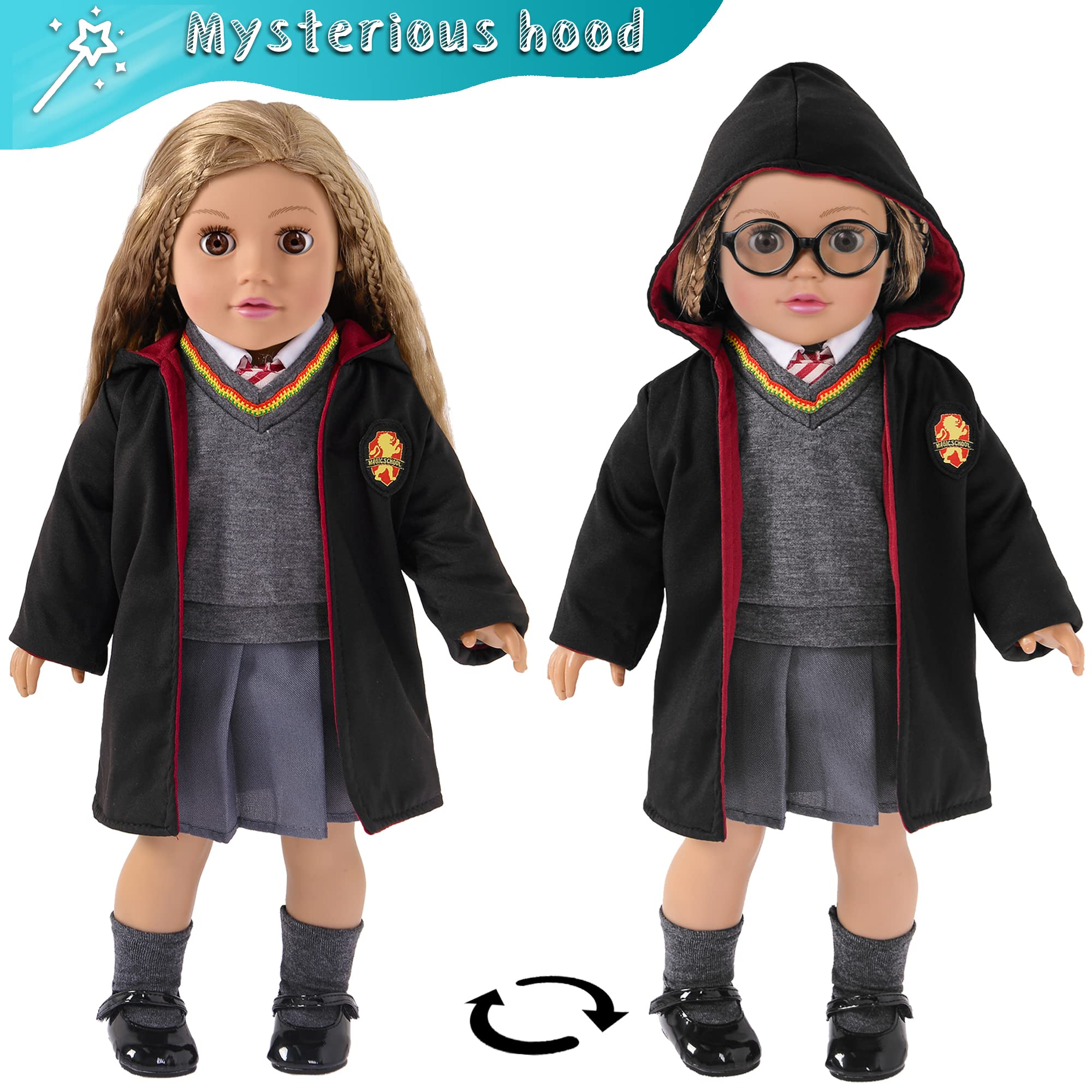 Magic School Uniform Inspired Costume Doll Clothes Clothing Outfits Accessories Set 10 Pcs for 18 inch Girl Dolls