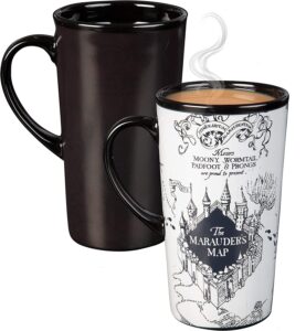 harry potter marauder's map tall ceramic mug - map image activates with heat - large tumbler style - officially licensed - gift for kids and adults