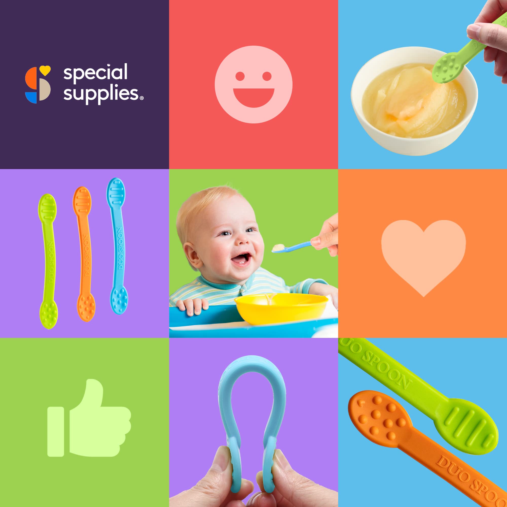 Special Supplies Duo Spoon Oral Motor Therapy Tools, 3 Pack, Textured Stimulation and Sensory Input Treatment for Babies, Toddlers or Kids, BPA Free Silicone with Flexible, Easy Handle