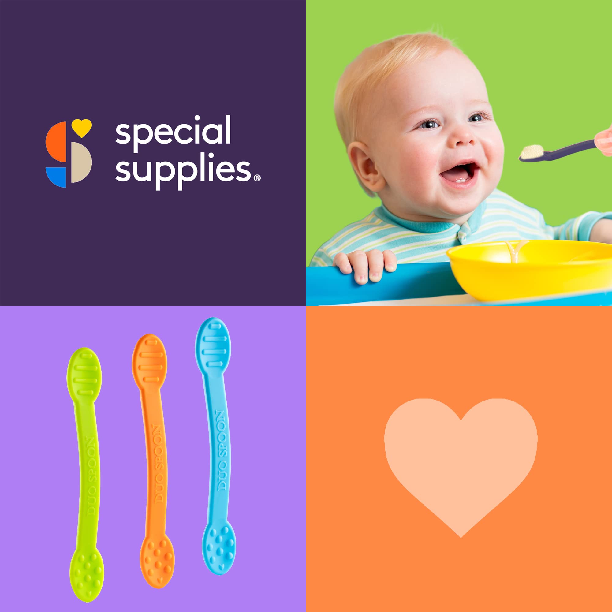 Special Supplies Duo Spoon Oral Motor Therapy Tools, 3 Pack, Textured Stimulation and Sensory Input Treatment for Babies, Toddlers or Kids, BPA Free Silicone with Flexible, Easy Handle