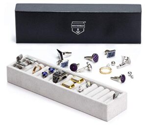 houndsbay ring & cufflink box padded jewelry tray | accessory to admiral and commander dresser valet box & victory valet tray (gray)