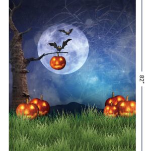 Allenjoy 5x7ft Vinyl Night Halloween Themed Backdrop for Photography Fall Pumpkin Green Grass Children Newborn Portrait Background Party Birthday Banner Baby Shower Decorations Decor Photo Booth