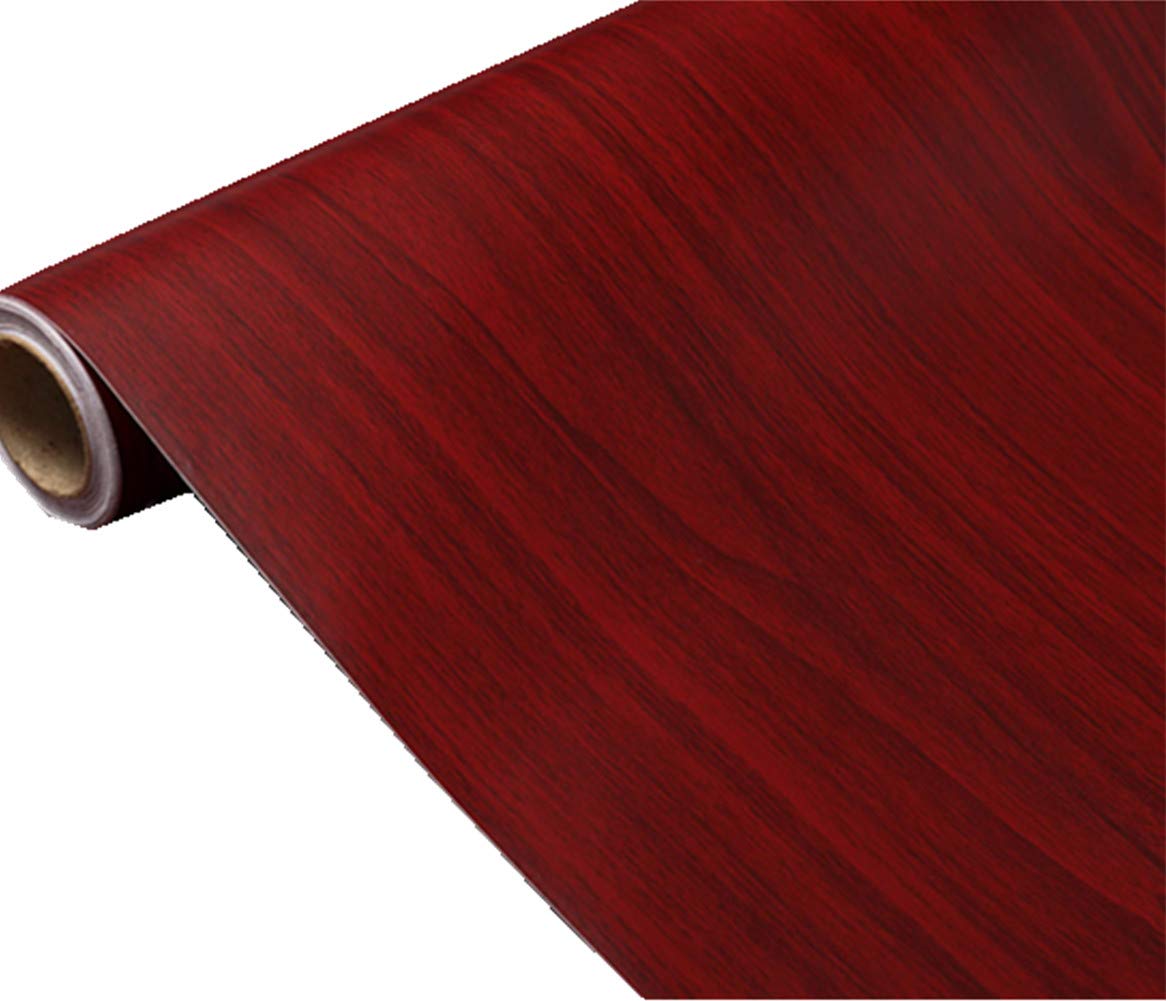 Dark Red Wood Film Peel Stick Wood Grain Wallpaper Adhesive Paper Vinyl Funitures Drawer Shelf Liners Stickers,15.8inch by 79inch