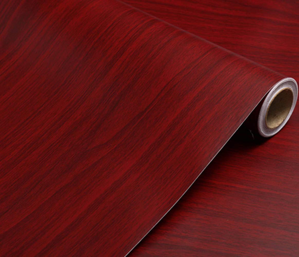 Dark Red Wood Film Peel Stick Wood Grain Wallpaper Adhesive Paper Vinyl Funitures Drawer Shelf Liners Stickers,15.8inch by 79inch