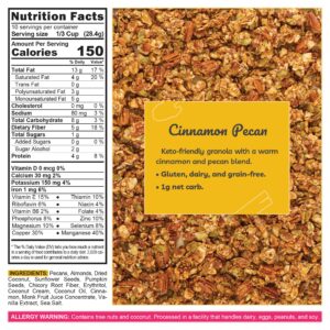 TGB Cinnamon Keto Granola | 1g Net Carb Cereal | Gluten Free Low Carb Nut Snack, 10 Ounces