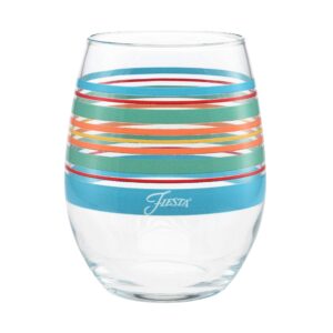 Officially Licensed Fiesta Stripes 15-Ounce Stemless Wine Glass (Set of 4) (Rainbow Radiance Collection)