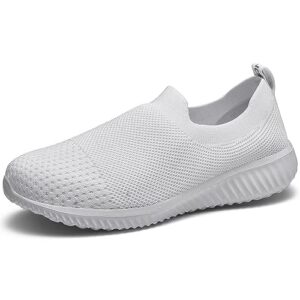 lancrop women's walking nurse shoes - mesh slip on comfortable sneakers 8 us, label 39 all white