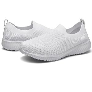 LANCROP Women's Walking Nurse Shoes - Mesh Slip on Comfortable Sneakers 9.5 US, Label 41 All White