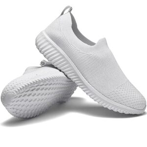 LANCROP Women's Walking Nurse Shoes - Mesh Slip on Comfortable Sneakers 9.5 US, Label 41 All White