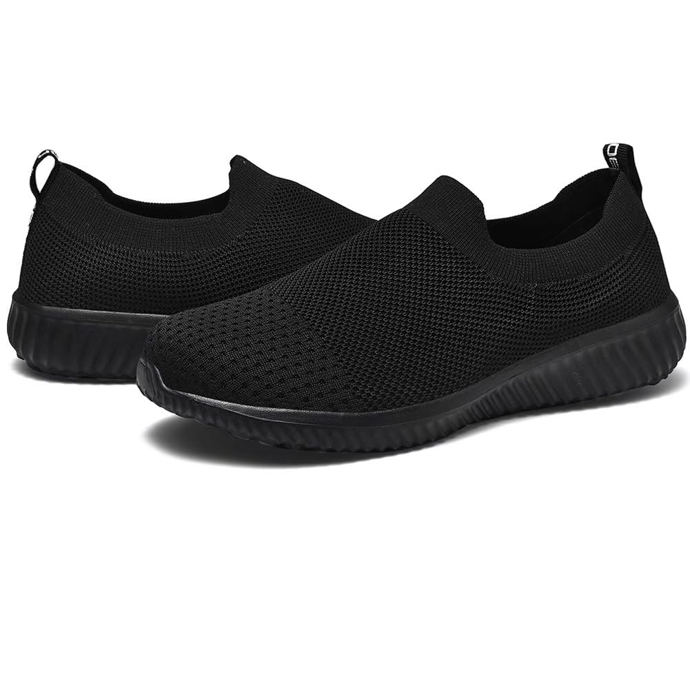 LANCROP Women's Walking Nurse Shoes - Mesh Slip on Comfortable Sneakers 6 US, Label 36 All Black