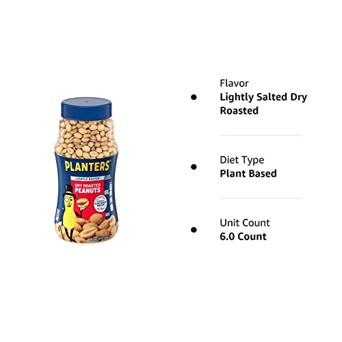 Planters Lightly Salted Dry Roasted Peanuts, 16.0 oz Jar (Pack of 6)