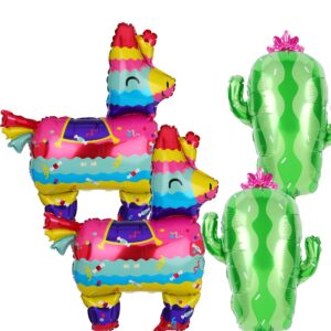2 pcs llama shaped jumbo mylar foil balloon and 2 pcs cactus foil balloons mexican fiesta theme party decorations birthday baby shower decor supplies
