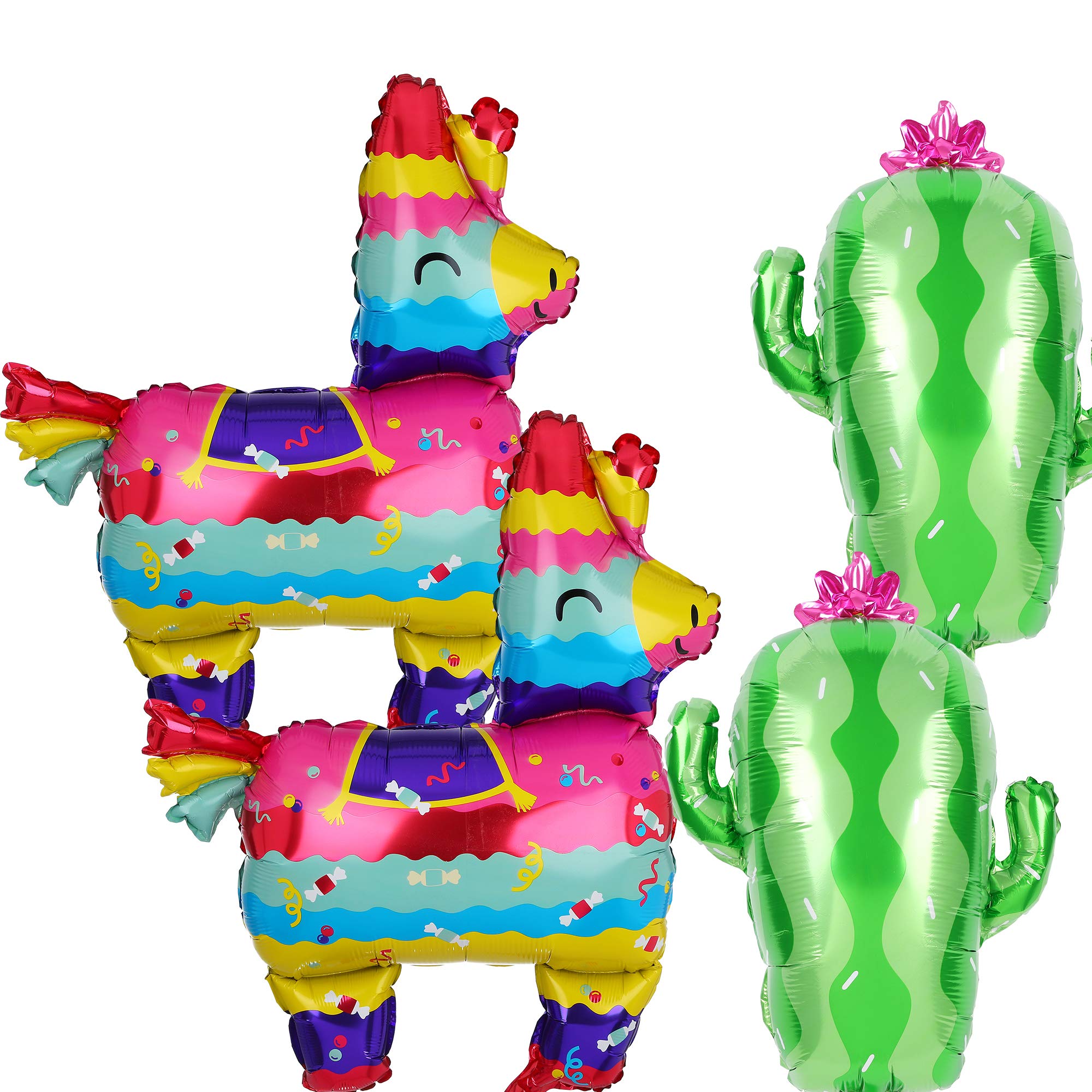 2 Pcs Llama Shaped Jumbo Mylar Foil Balloon and 2 Pcs Cactus Foil Balloons Mexican Fiesta Theme Party Decorations Birthday Baby Shower Decor Supplies