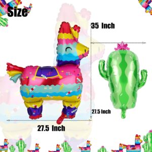 2 Pcs Llama Shaped Jumbo Mylar Foil Balloon and 2 Pcs Cactus Foil Balloons Mexican Fiesta Theme Party Decorations Birthday Baby Shower Decor Supplies