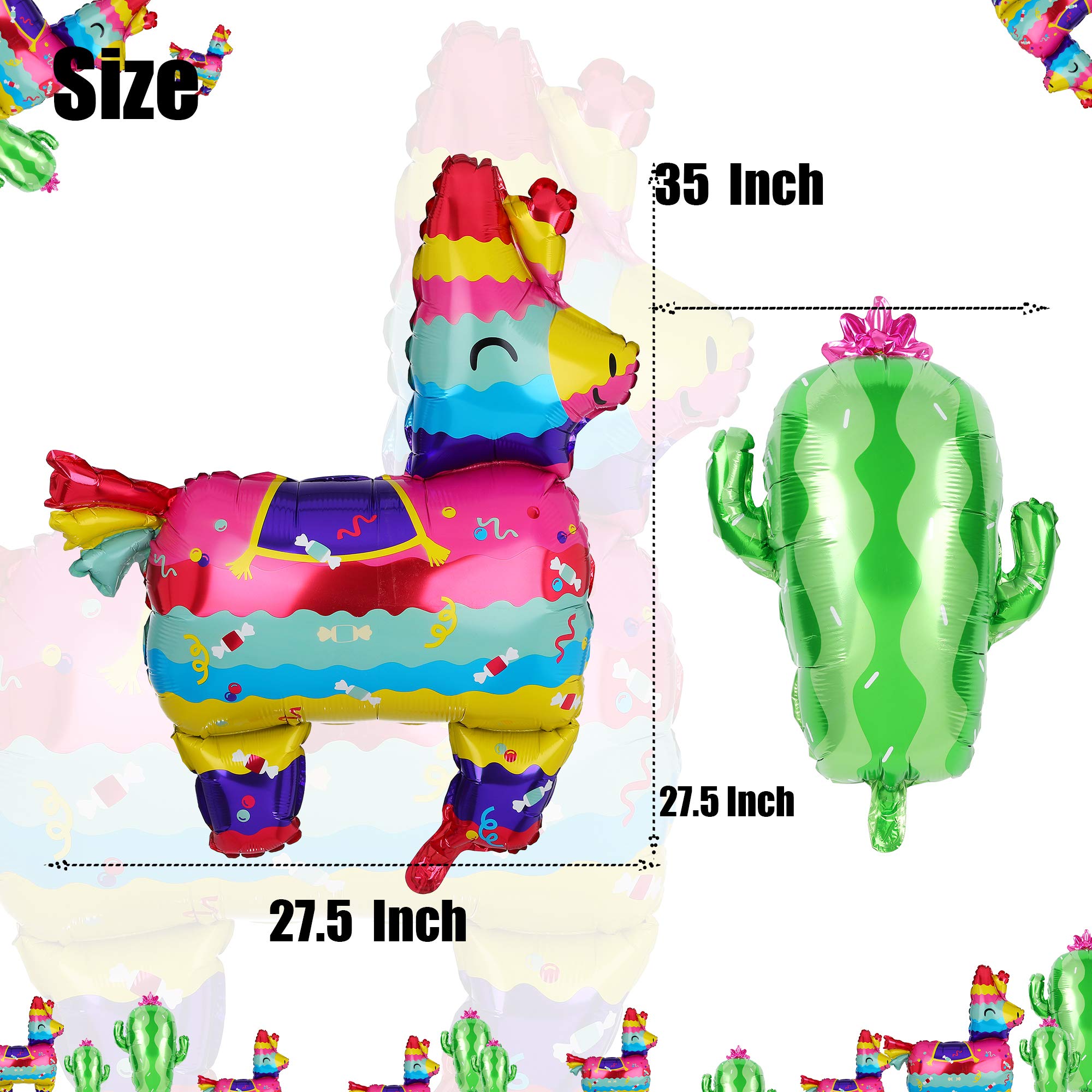 2 Pcs Llama Shaped Jumbo Mylar Foil Balloon and 2 Pcs Cactus Foil Balloons Mexican Fiesta Theme Party Decorations Birthday Baby Shower Decor Supplies