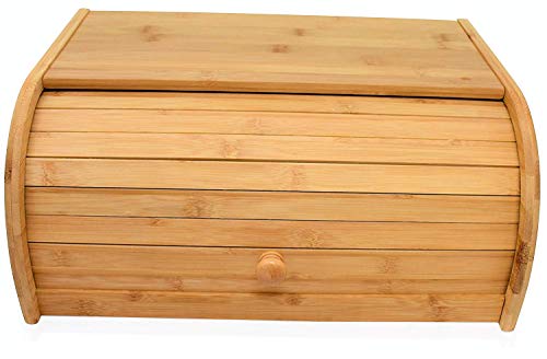 RoyalHouse Natural Bamboo Roll Top Bread Box Kitchen for Countertop Food Storage, Large, NO ASSEMBLY REQUIRED