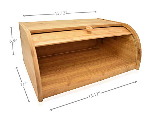 RoyalHouse Natural Bamboo Roll Top Bread Box Kitchen for Countertop Food Storage, Large, NO ASSEMBLY REQUIRED
