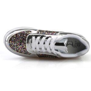 Yu Li Womens Glitter Fashion Sneakers Lace-up Rocking Shoes Bling Walking Shoes Silver 38