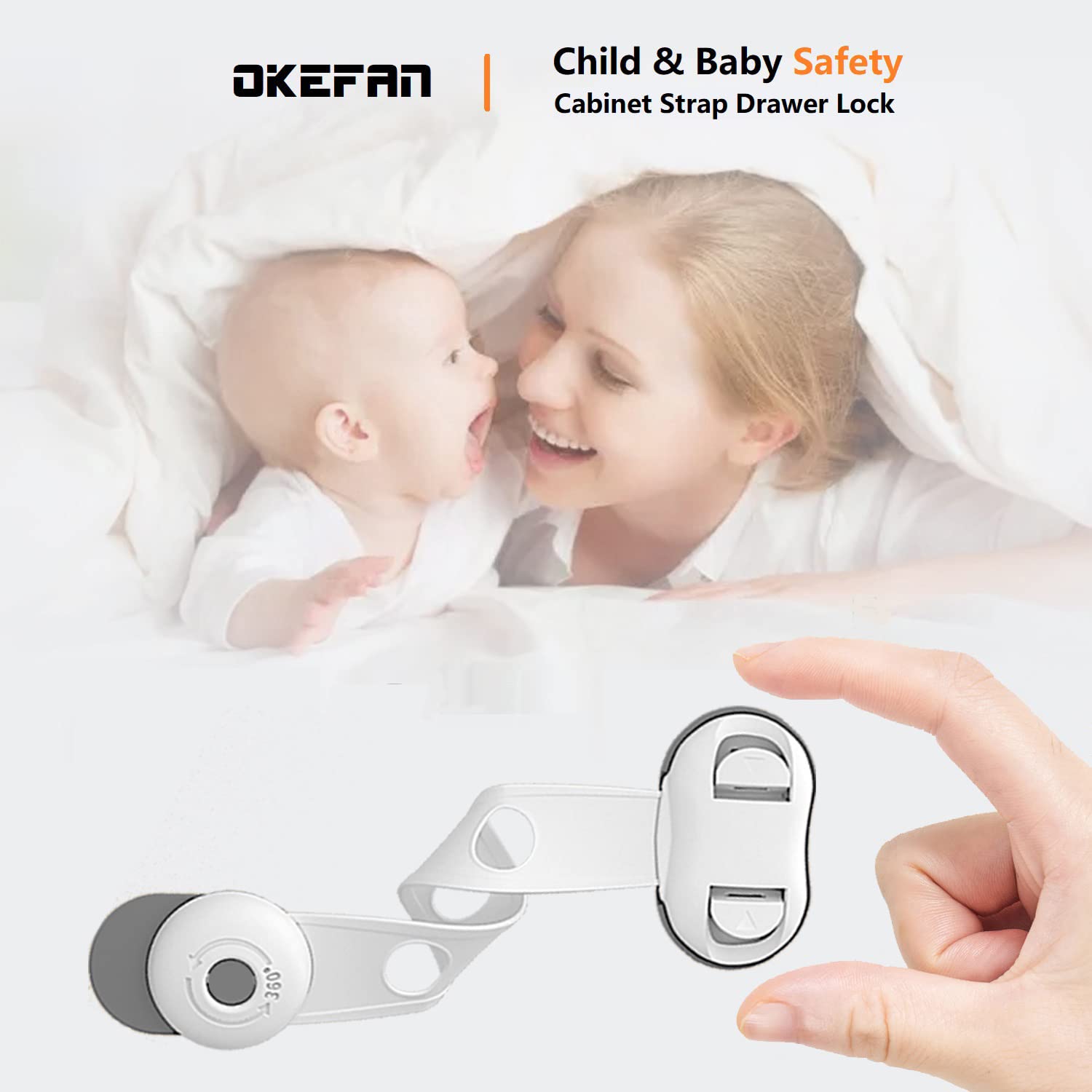 Child Safety Cabinet Strap Locks - OKEFAN 12 Pack Baby Proofing Adhesive Latches for Kids Drawer Cupboard Dishwasher Fridge Oven Door No Drill (White)