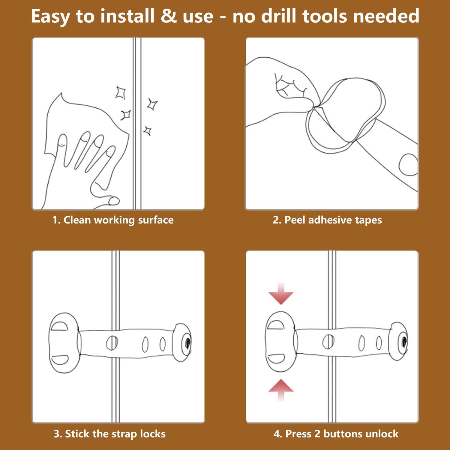 Child Safety Cabinet Strap Locks - OKEFAN 12 Pack Baby Proofing Adhesive Latches for Kids Drawer Cupboard Dishwasher Fridge Oven Door No Drill (White)