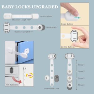 Child Safety Cabinet Strap Locks - OKEFAN 12 Pack Baby Proofing Adhesive Latches for Kids Drawer Cupboard Dishwasher Fridge Oven Door No Drill (White)