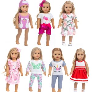 ZQDOLL American 18 inch Doll Clothes and Accessories,7 Outfits , Fits 18 inch Dolls, Birthday Gifts