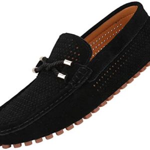 JIONS Mens Loafers Slip On Driving Hollow Out Suede Moccasins Flats Boat Shoes Slip-ons Driver C- Black 10.5 D(M) US/CN 45