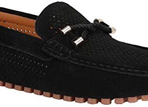 JIONS Mens Loafers Slip On Driving Hollow Out Suede Moccasins Flats Boat Shoes Slip-ons Driver C- Black 10.5 D(M) US/CN 45
