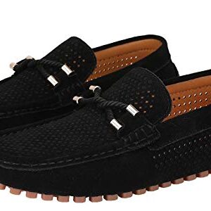 JIONS Mens Loafers Slip On Driving Hollow Out Suede Moccasins Flats Boat Shoes Slip-ons Driver C- Black 10.5 D(M) US/CN 45