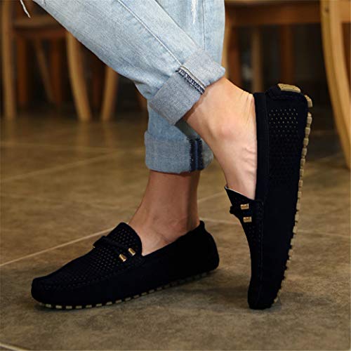 JIONS Mens Loafers Slip On Driving Hollow Out Suede Moccasins Flats Boat Shoes Slip-ons Driver C- Black 10.5 D(M) US/CN 45