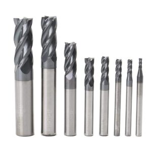 cnc end mill set, carbide tungsten steel 4 fultes milling cutter, router bits rotary bits tool straight shank 2-12mm 8pcs