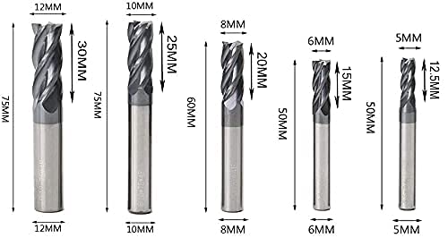 CNC End Mill Set, Carbide Tungsten Steel 4 Fultes Milling Cutter, Router Bits Rotary Bits Tool Straight Shank 2-12mm 8pcs