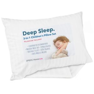 zpecc organic toddler pillow with pillowcase - baby pillows for sleeping, 13" x 18" soft breathable small kids pillow forcrib, toddler bed, travel, white stripe
