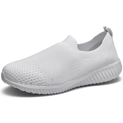 LANCROP Women's Walking Nurse Shoes - Mesh Slip on Comfortable Sneakers 7.5 US, Label 38 All White