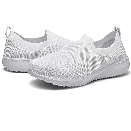 LANCROP Women's Walking Nurse Shoes - Mesh Slip on Comfortable Sneakers 7.5 US, Label 38 All White