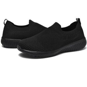 LANCROP Women's Walking Nurse Shoes - Mesh Slip on Comfortable Sneakers 5 US, Label 35 All Black