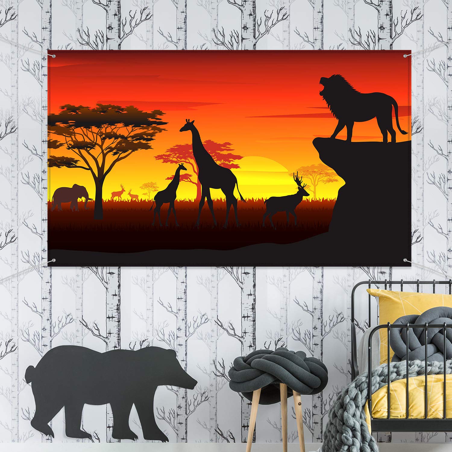 African Safari Theme Party Decorations, African Safari Backdrop Banner for African Safari Theme Supplies, Tropical African Forest Jungle Safari Scenic Background Photobooth Banner, 72.8 x 43.3 Inch