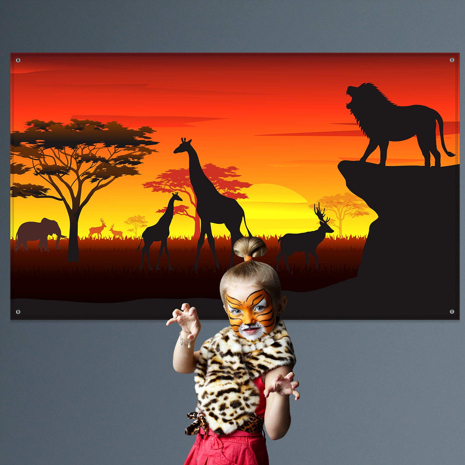 African Safari Theme Party Decorations, African Safari Backdrop Banner for African Safari Theme Supplies, Tropical African Forest Jungle Safari Scenic Background Photobooth Banner, 72.8 x 43.3 Inch